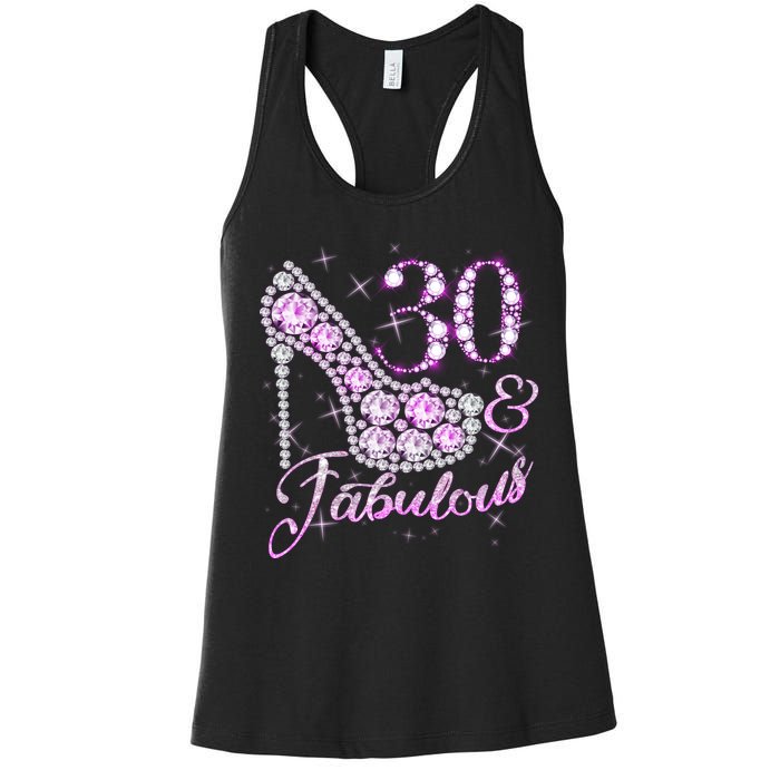 Fabulous & 30 Sparkly Shiny Heel 30th Birthday Women's Racerback Tank