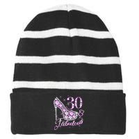 Fabulous & 30 Sparkly Shiny Heel 30th Birthday Striped Beanie with Solid Band