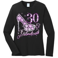 Fabulous & 30 Sparkly Shiny Heel 30th Birthday Ladies Long Sleeve Shirt