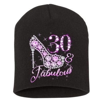 Fabulous & 30 Sparkly Shiny Heel 30th Birthday Short Acrylic Beanie