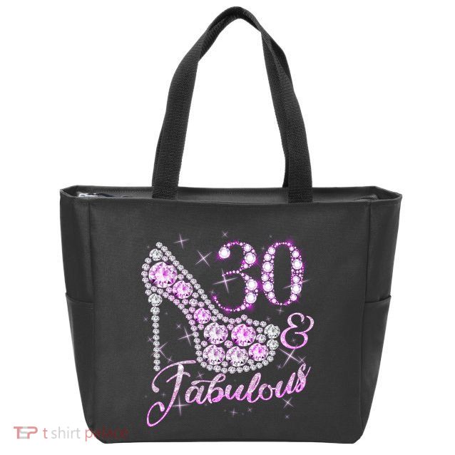 Fabulous & 30 Sparkly Shiny Heel 30th Birthday Zip Tote Bag