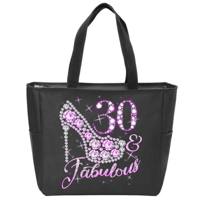 Fabulous & 30 Sparkly Shiny Heel 30th Birthday Zip Tote Bag