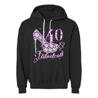 Fabulous & 40 Sparkly Shiny Heel 40th Birthday Garment-Dyed Fleece Hoodie