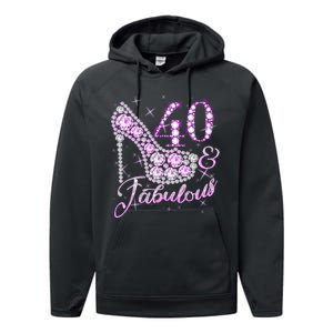 Fabulous & 40 Sparkly Shiny Heel 40th Birthday Performance Fleece Hoodie