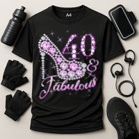 Fabulous & 40 Sparkly Shiny Heel 40th Birthday Cooling Performance Crew T-Shirt