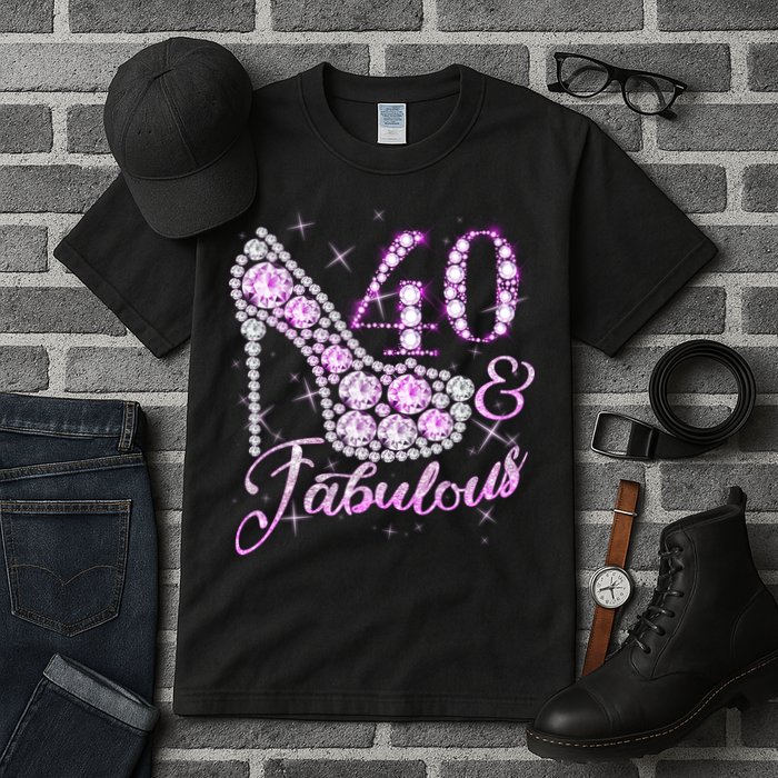 Fabulous & 40 Sparkly Shiny Heel 40th Birthday Tall T-Shirt