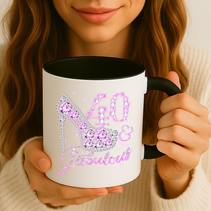 Fabulous & 40 Sparkly Shiny Heel 40th Birthday Mug