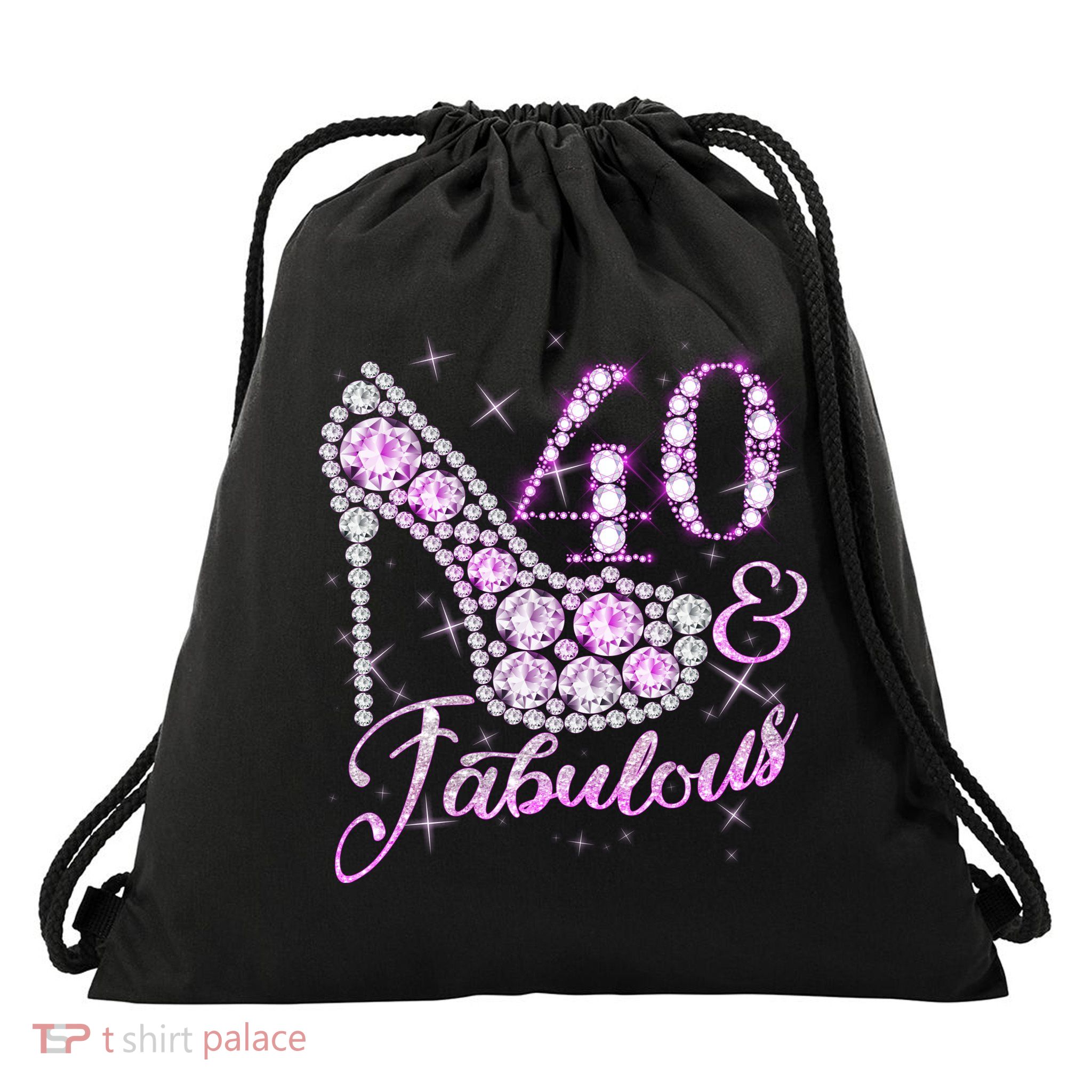 Fabulous & 40 Sparkly Shiny Heel 40th Birthday Drawstring Bag