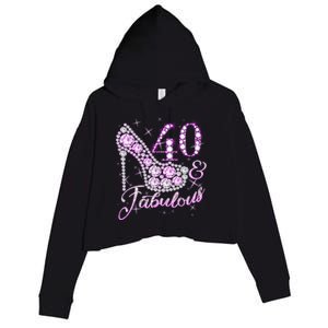 Fabulous & 40 Sparkly Shiny Heel 40th Birthday Crop Fleece Hoodie