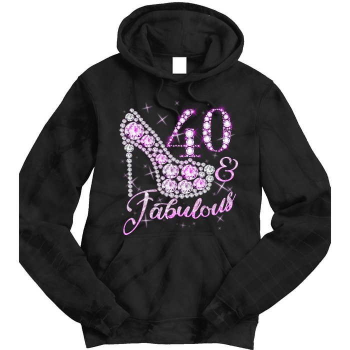 Fabulous & 40 Sparkly Shiny Heel 40th Birthday Tie Dye Hoodie