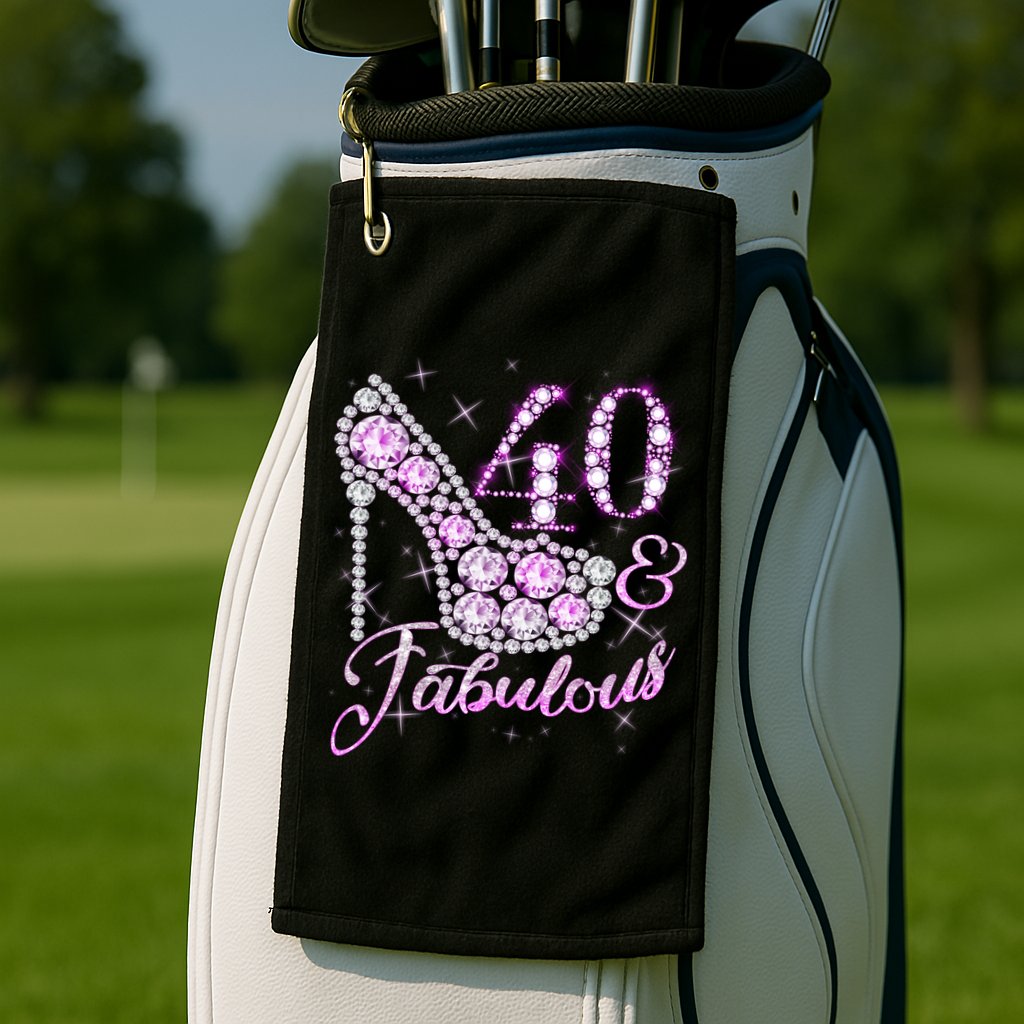 Fabulous & 40 Sparkly Shiny Heel 40th Birthday Golf Towel