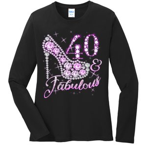 Fabulous & 40 Sparkly Shiny Heel 40th Birthday Ladies Long Sleeve Shirt