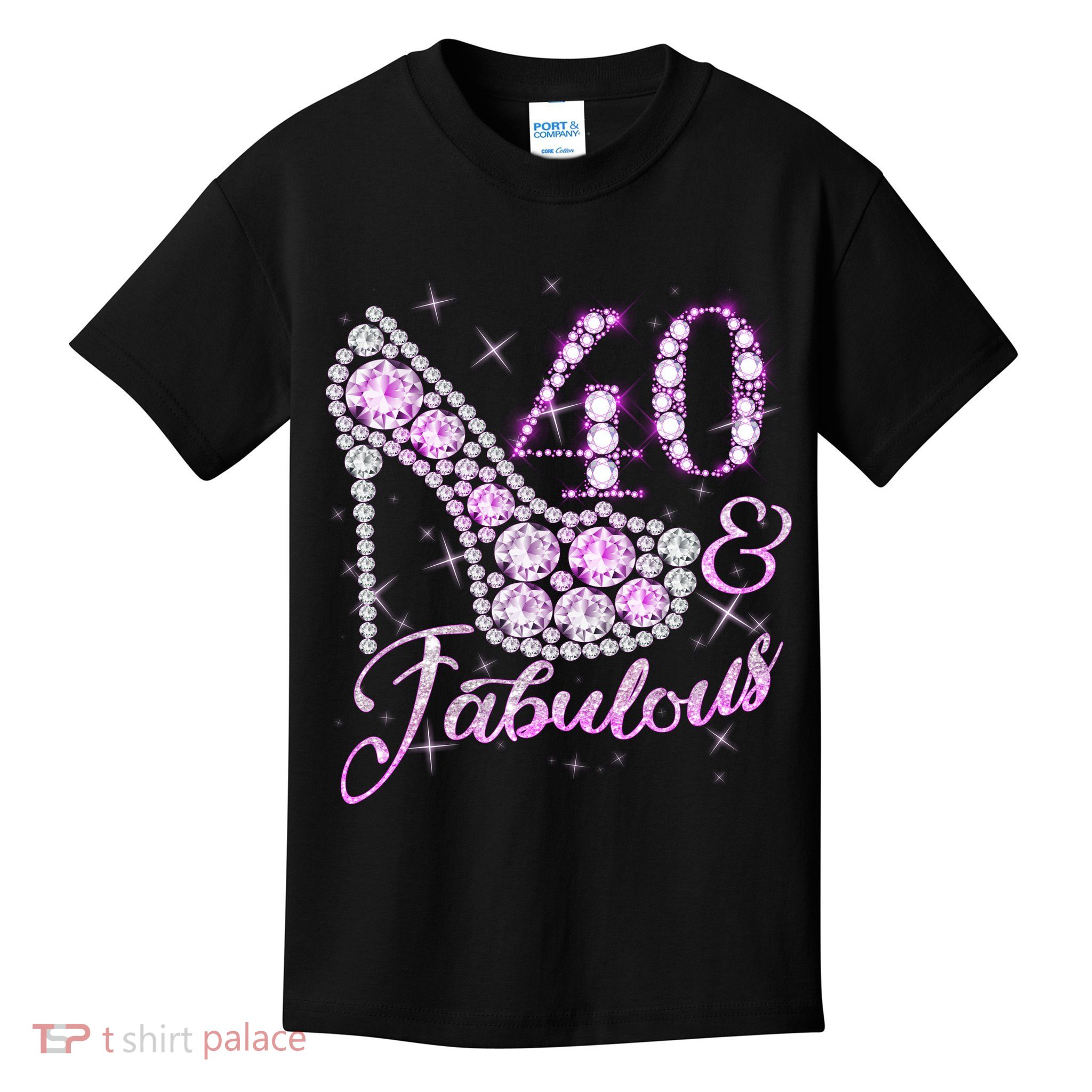 Fabulous & 40 Sparkly Shiny Heel 40th Birthday Kids T-Shirt