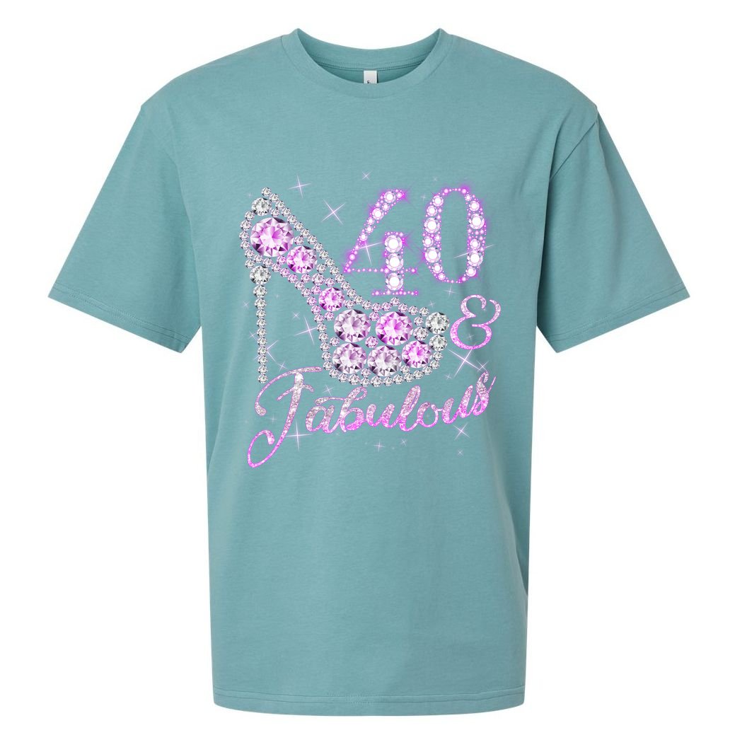 Fabulous & 40 Sparkly Shiny Heel 40th Birthday Sueded Cloud Jersey T-Shirt