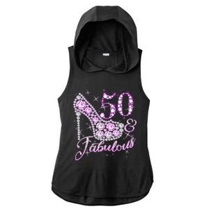 Fabulous & 50 Sparkly Shiny Heel 50th Birthday Ladies PosiCharge Tri-Blend Wicking Draft Hoodie Tank