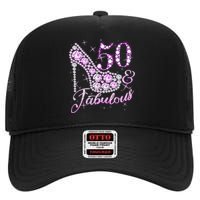 Fabulous & 50 Sparkly Shiny Heel 50th Birthday High Crown Mesh Back Trucker Hat