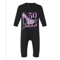 Fabulous & 50 Sparkly Shiny Heel 50th Birthday Infant Fleece One Piece