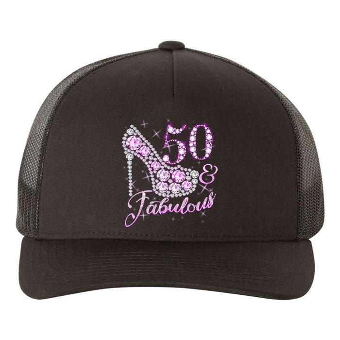 Fabulous & 50 Sparkly Shiny Heel 50th Birthday Yupoong Adult 5-Panel Trucker Hat