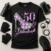Fabulous & 50 Sparkly Shiny Heel 50th Birthday Performance Shirt