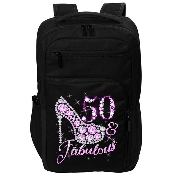 Fabulous & 50 Sparkly Shiny Heel 50th Birthday Impact Tech Backpack