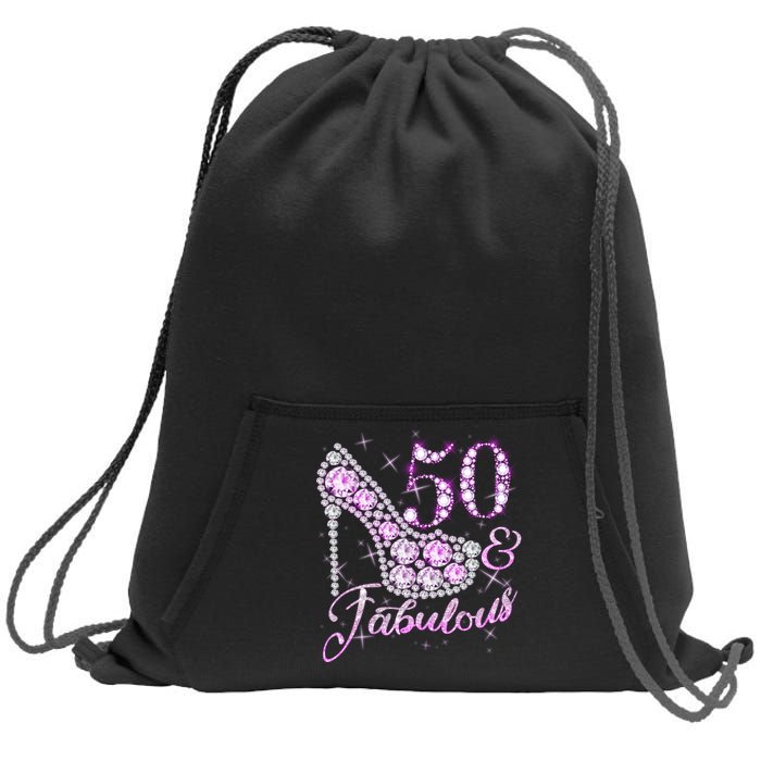 Fabulous & 50 Sparkly Shiny Heel 50th Birthday Sweatshirt Cinch Pack Bag