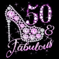 Fabulous & 50 Sparkly Shiny Heel 50th Birthday Button