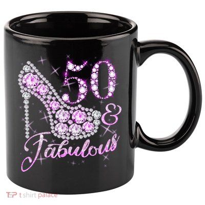 Fabulous & 50 Sparkly Shiny Heel 50th Birthday 11oz C Handle Ceramic Mug