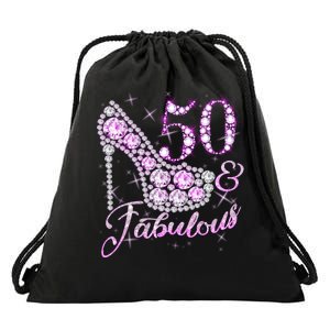 Fabulous & 50 Sparkly Shiny Heel 50th Birthday Drawstring Bag