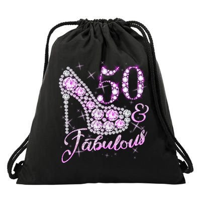 Fabulous & 50 Sparkly Shiny Heel 50th Birthday Drawstring Bag