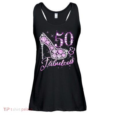 Fabulous & 50 Sparkly Shiny Heel 50th Birthday Ladies Essential Flowy Tank