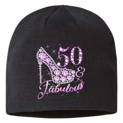 Fabulous & 50 Sparkly Shiny Heel 50th Birthday Sustainable Beanie