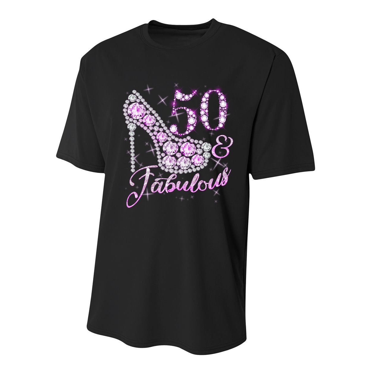 Fabulous & 50 Sparkly Shiny Heel 50th Birthday Youth Performance Sprint T-Shirt
