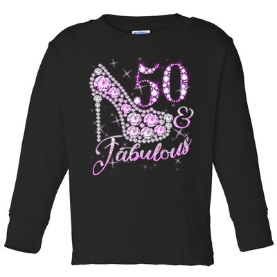 Fabulous & 50 Sparkly Shiny Heel 50th Birthday Toddler Long Sleeve Shirt