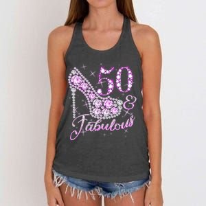 Fabulous & 50 Sparkly Shiny Heel 50th Birthday Women's Knotted Racerback Tank