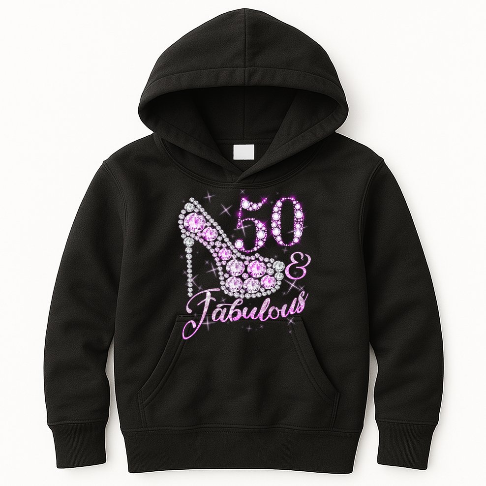 Fabulous & 50 Sparkly Shiny Heel 50th Birthday Kids Hoodie