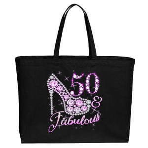 Fabulous & 50 Sparkly Shiny Heel 50th Birthday Cotton Canvas Jumbo Tote