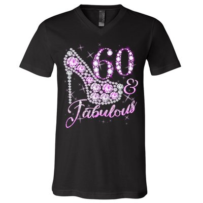 Fabulous & 60 Sparkly Shiny Heel 60th Birthday V-Neck T-Shirt