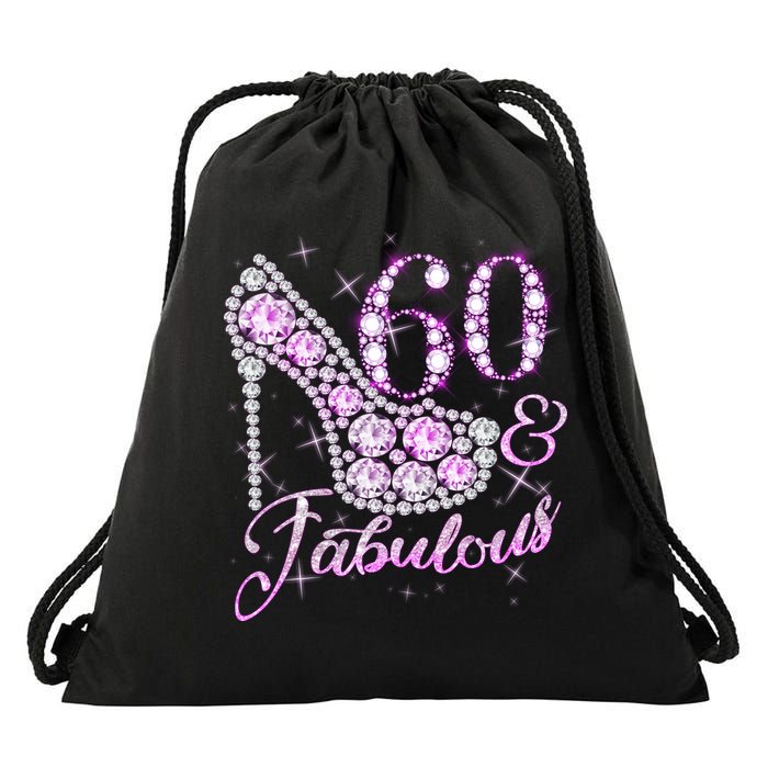 Fabulous & 60 Sparkly Shiny Heel 60th Birthday Drawstring Bag