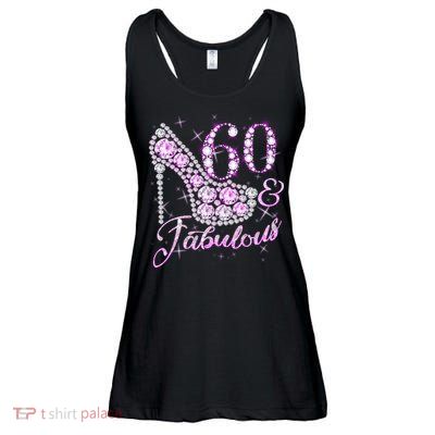 Fabulous & 60 Sparkly Shiny Heel 60th Birthday Ladies Essential Flowy Tank