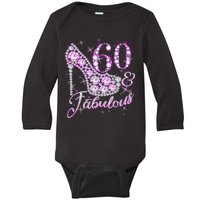 Fabulous & 60 Sparkly Shiny Heel 60th Birthday Baby Long Sleeve Bodysuit