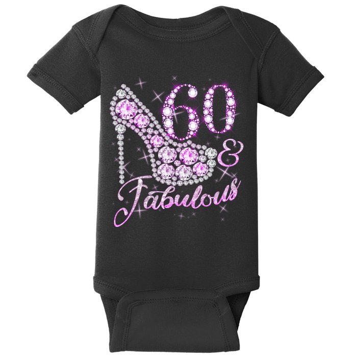 Fabulous & 60 Sparkly Shiny Heel 60th Birthday Baby Bodysuit