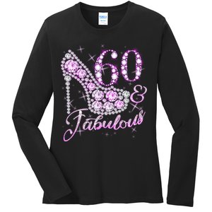 Fabulous & 60 Sparkly Shiny Heel 60th Birthday Ladies Long Sleeve Shirt