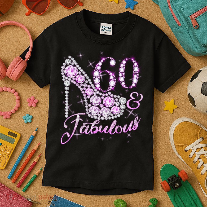 Fabulous & 60 Sparkly Shiny Heel 60th Birthday Kids T-Shirt