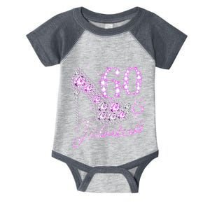 Fabulous & 60 Sparkly Shiny Heel 60th Birthday Infant Baby Jersey Bodysuit