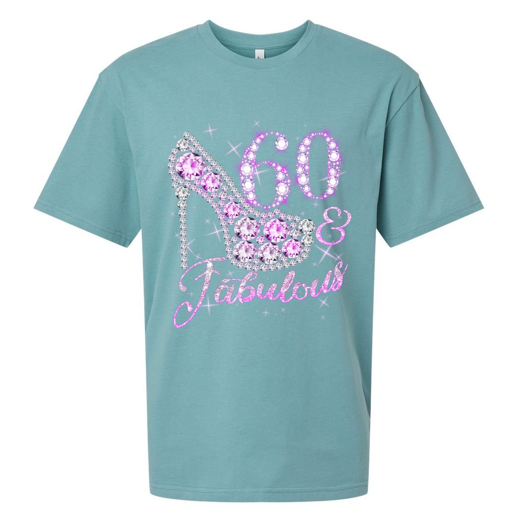 Fabulous & 60 Sparkly Shiny Heel 60th Birthday Sueded Cloud Jersey T-Shirt