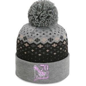 Fabulous & 70 Sparkly Shiny Heel 70th Birthday The Baniff Cuffed Pom Beanie