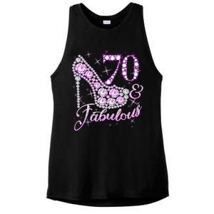 Fabulous & 70 Sparkly Shiny Heel 70th Birthday Ladies PosiCharge Tri-Blend Wicking Tank