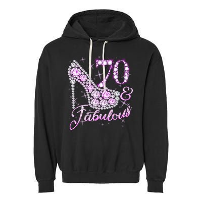 Fabulous & 70 Sparkly Shiny Heel 70th Birthday Garment-Dyed Fleece Hoodie