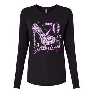 Fabulous & 70 Sparkly Shiny Heel 70th Birthday Womens Cotton Relaxed Long Sleeve T-Shirt