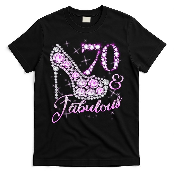 Fabulous & 70 Sparkly Shiny Heel 70th Birthday T-Shirt